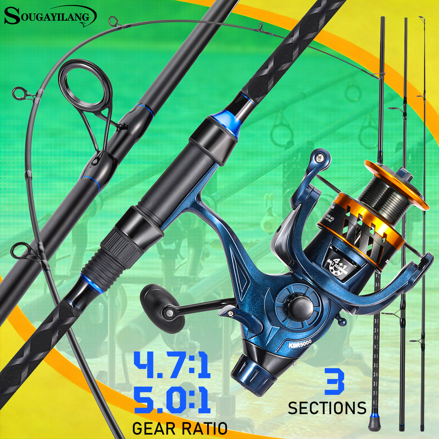Sougayilang 3 Sections Surf Fi - Fishing Rod Combo avaliação e preço