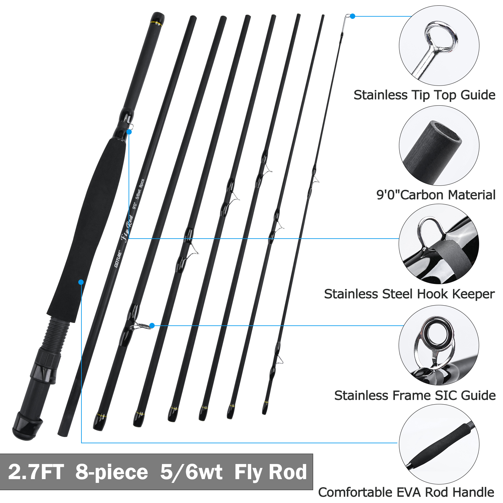 Goture 8Section Travel Fly Fis - Fishing Rod Fly avaliação e preço