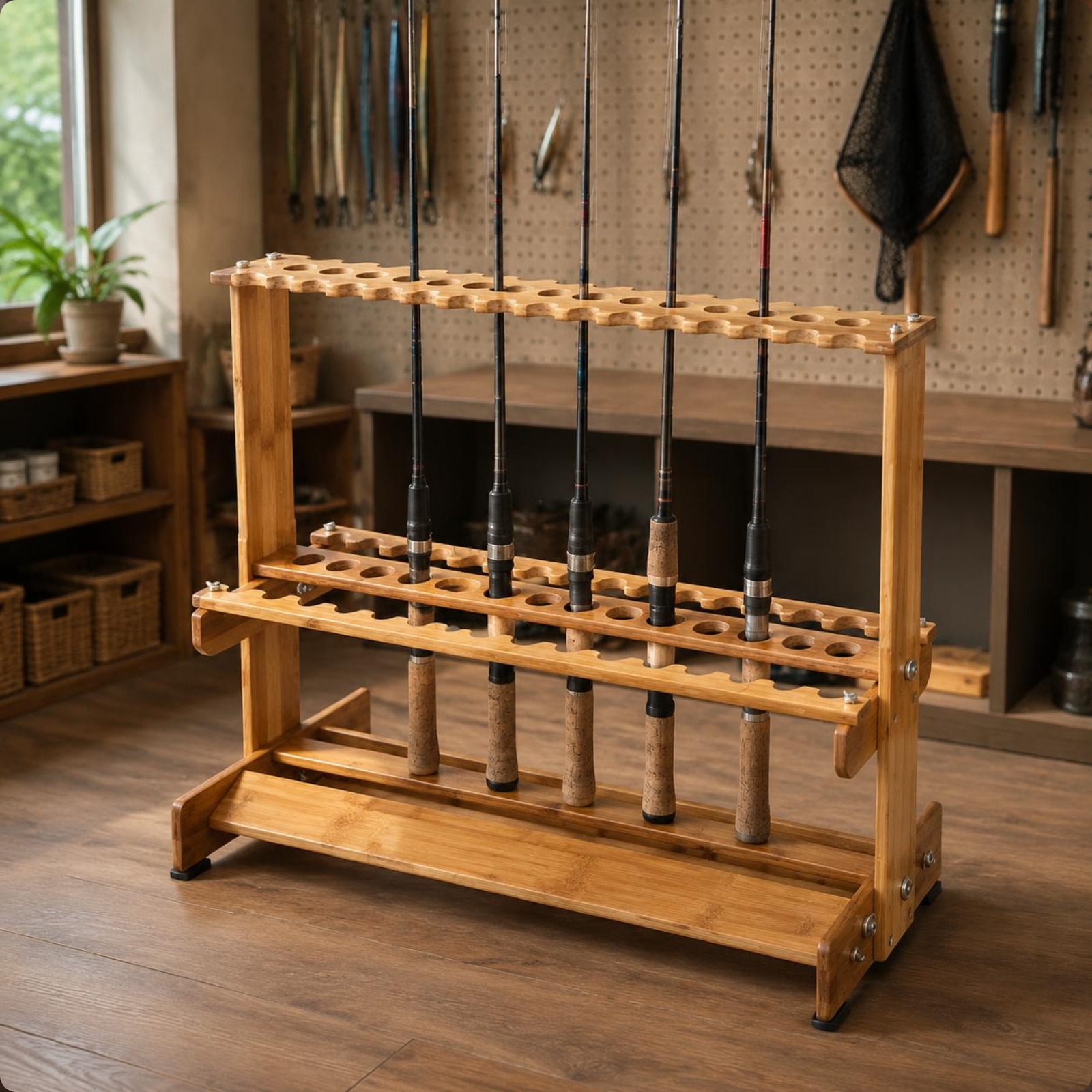 Bamboo Fishing Rod Rack Circul - Fishing Rod Rack avaliação e preço