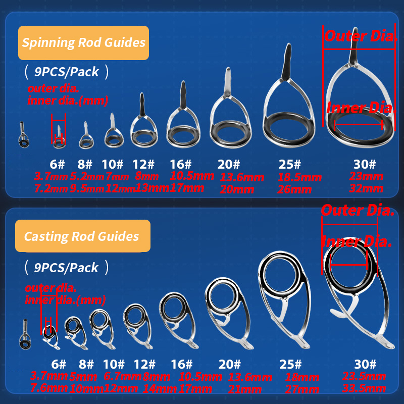 9Pcs Fishing Rod Guides Ring R - Fishing Rod Guide Replacement avaliação e preço